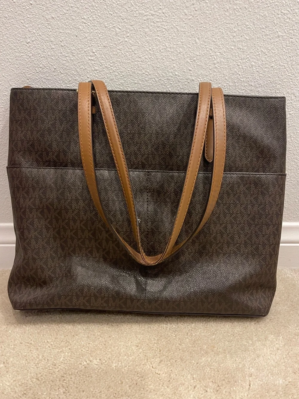 Michael Kors Brown and Tan MK Logo Tote